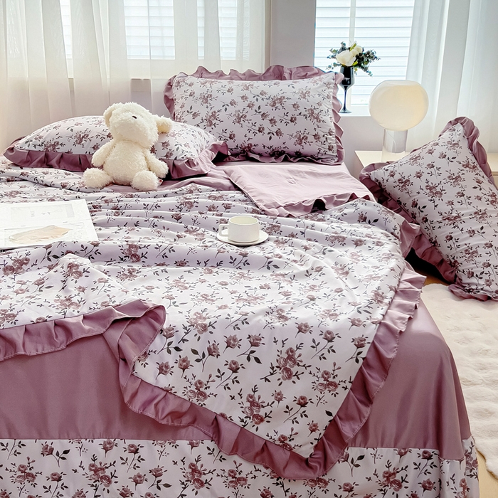 91家纺网 家纺一手货源 找家纺 找底底家纺 2025新款60S水洗天丝夏被夏凉被空调被床裙四件套 满园芬芳