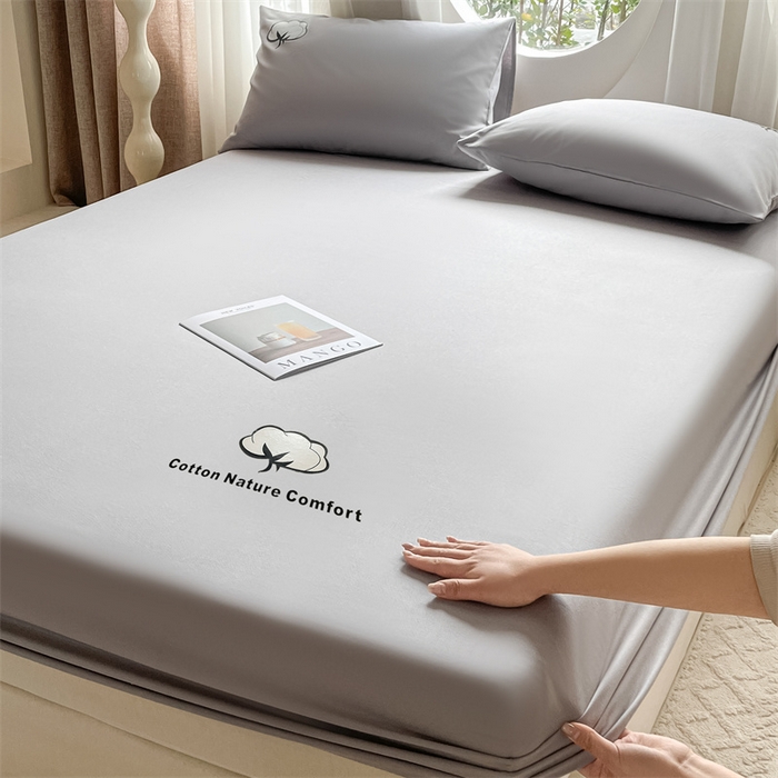 91家纺网 家纺一手货源 找家纺 布卢姆床垫 2025新款全棉烫画全棉老粗布床笠 棉朵-浅灰