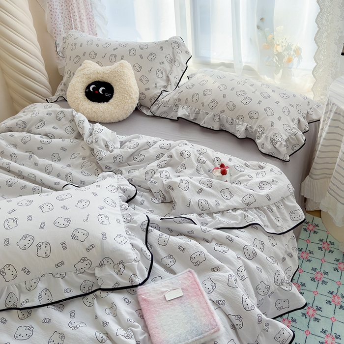 91家纺网 家纺一手货源 找家纺 欧尚2025新款BYS-云感纱MEB夏被四件套系列 MEB-猫咪恋人