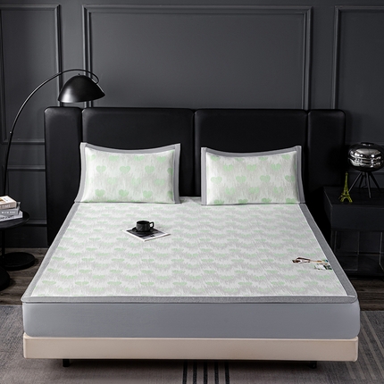 91家纺网 家纺一手货源 找家纺 小牛席业 2025新款亲肤舒适爱心凉感冰丝席凉席席子系列-床笠款 绿色