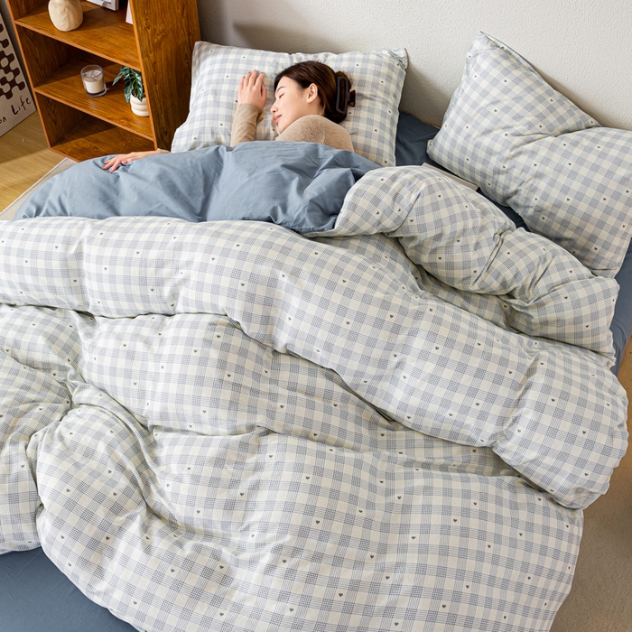 91家纺网 家纺一手货源 找家纺 2025新款全棉水洗棉双层纱印花四件套 伯克利-蓝