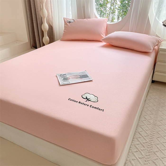 91家纺网 家纺一手货源 找家纺 布卢姆床垫 2025新款全棉烫画全棉老粗布床笠 棉朵-珊瑚粉