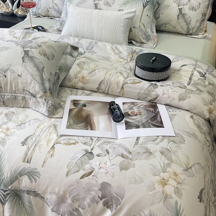 91家纺网 家纺一手货源 找家纺 莱豫2025新款50支莱赛尔天丝四件套 寻春色