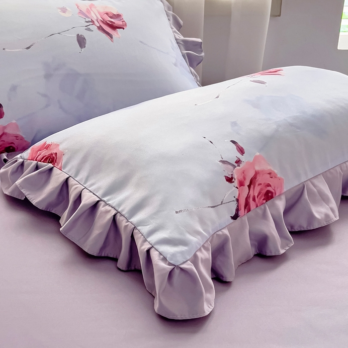 91家纺网 家纺一手货源 找家纺 找底底家纺 2025新款60S水洗天丝夏被夏凉被空调被床裙四件套 浪漫玫瑰