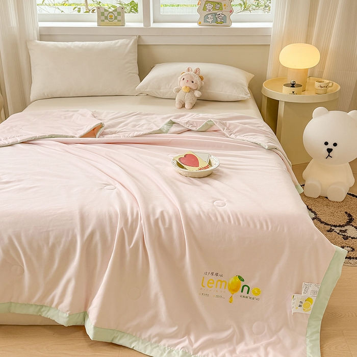 91家纺网 家纺一手货源 找家纺 帕芬鸟家纺 2025新款柠檬夏被 柠檬-粉