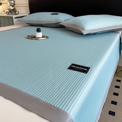 丝羽坊 2025新款立体冰豆豆纯色软凉席-平铺款 小方格-蓝