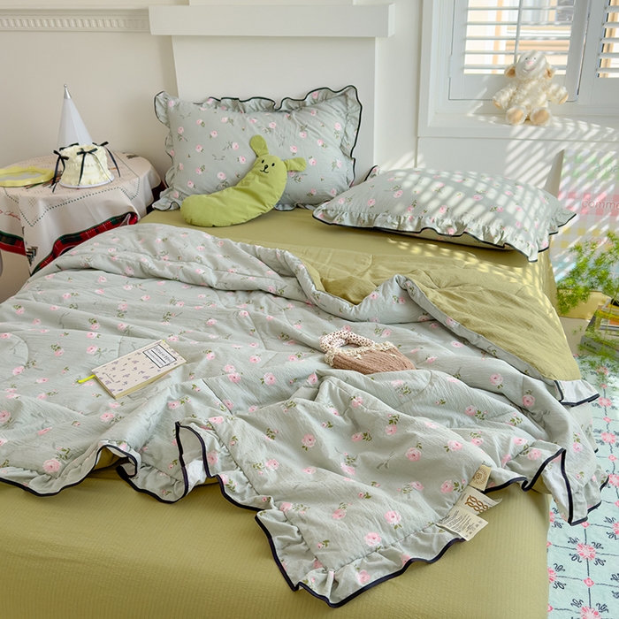 91家纺网 家纺一手货源 找家纺 慕尚 2025新款云感棉花边夏凉被空调被 丝带花