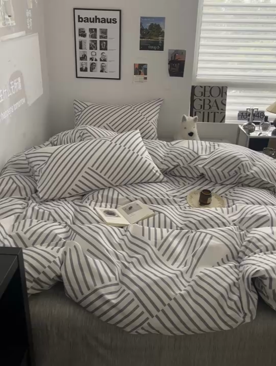 91家纺网 家纺一手货源 找家纺 吉象2025新款全棉印花北欧极简四件套系列 语初灰