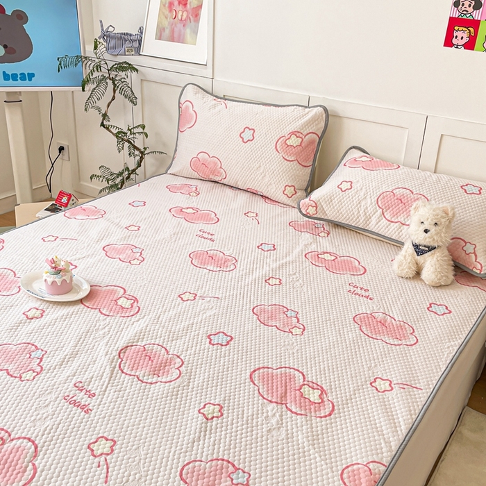 91家纺网 家纺一手货源 找家纺 川悦生活 2025新款大版冰豆豆凉豆豆凉席 粉星星