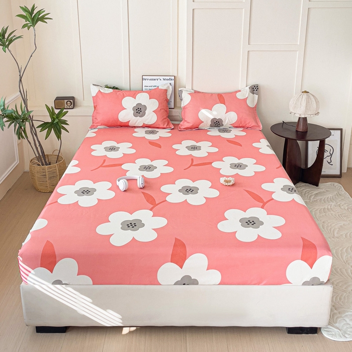 91家纺网 家纺一手货源 找家纺 朵朵家纺 2025新款亲肤棉芦荟棉床笠单床笠，磨毛床笠，印花床笠（可定制尺寸 ） 春暖花开粉