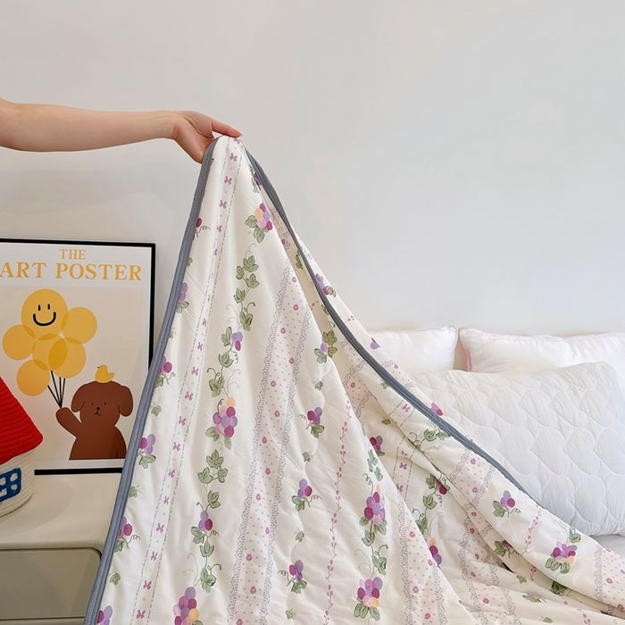 91家纺网 家纺一手货源 找家纺 兜米  2025夏季A类针织棉夏凉被小清新卡通双面针织棉空调被子被芯 小葡萄