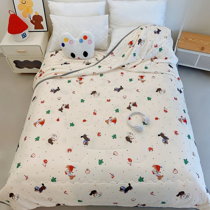 91家纺网 家纺一手货源 找家纺 兜米  2025夏季A类针织棉夏凉被小清新卡通双面针织棉空调被子被芯 平安小狗