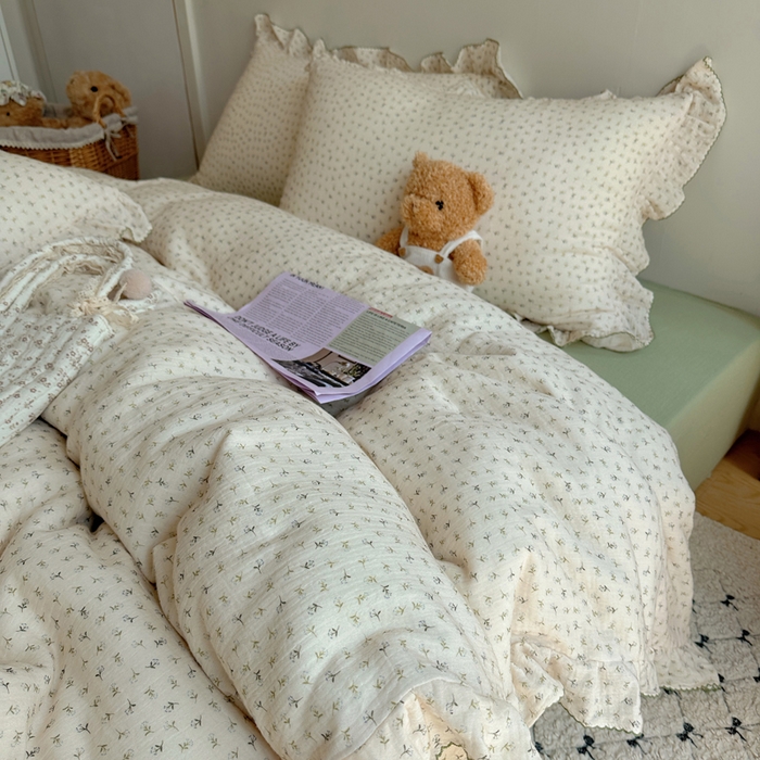 91家纺网 家纺一手货源 找家纺 （总）2025新韩版花边全棉双层皱皱纱布四件套