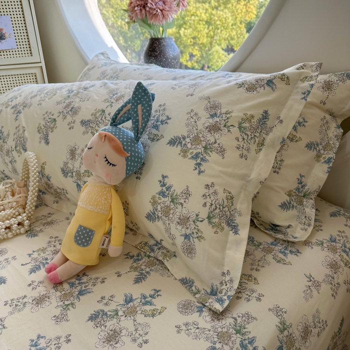 91家纺网 家纺一手货源 找家纺 百寐 2025新款13372全棉纯棉印花双人枕套+同款床单 云中忆