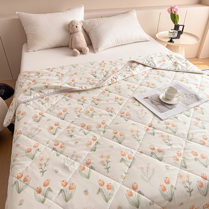 91家纺网 家纺一手货源 找家纺 薇玛仕 2025新款印花款小清新超声波大豆夏凉被空调被 郁金花开