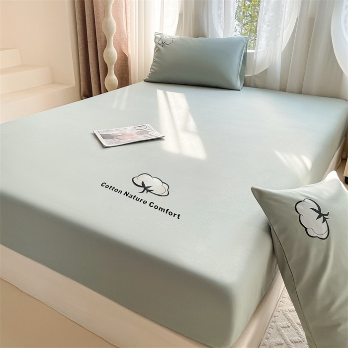 91家纺网 家纺一手货源 找家纺 布卢姆床垫 2025新款全棉烫画全棉老粗布床笠 棉朵-松绿