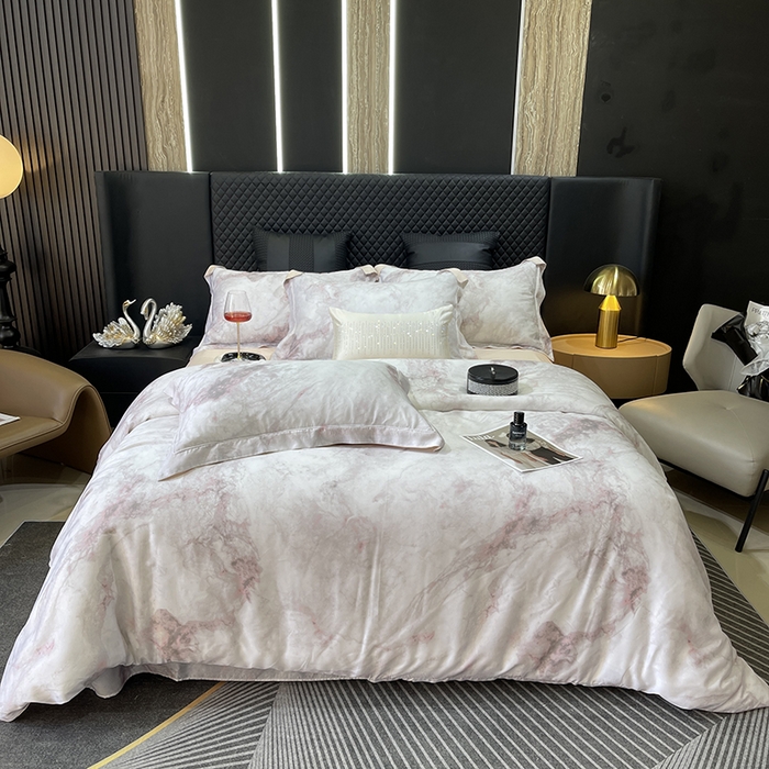 91家纺网 家纺一手货源 找家纺 莱豫2025新款50支莱赛尔天丝四件套 布兰奇粉