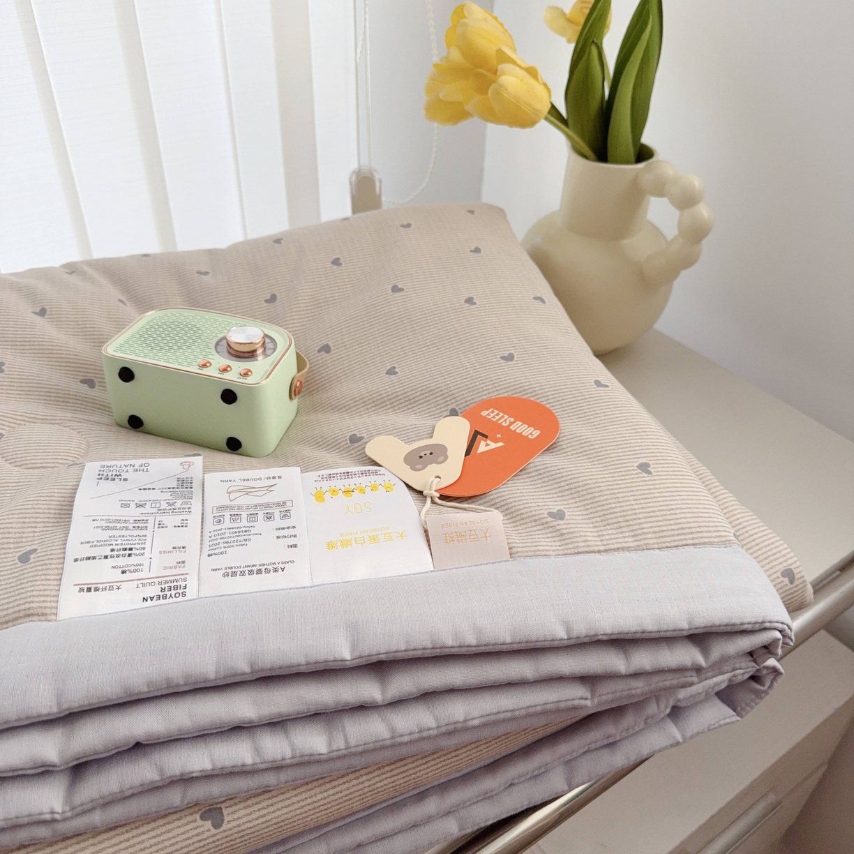 91家纺网 家纺一手货源 找家纺 于果 2025新款全棉双层纱夏被四件套 简单爱