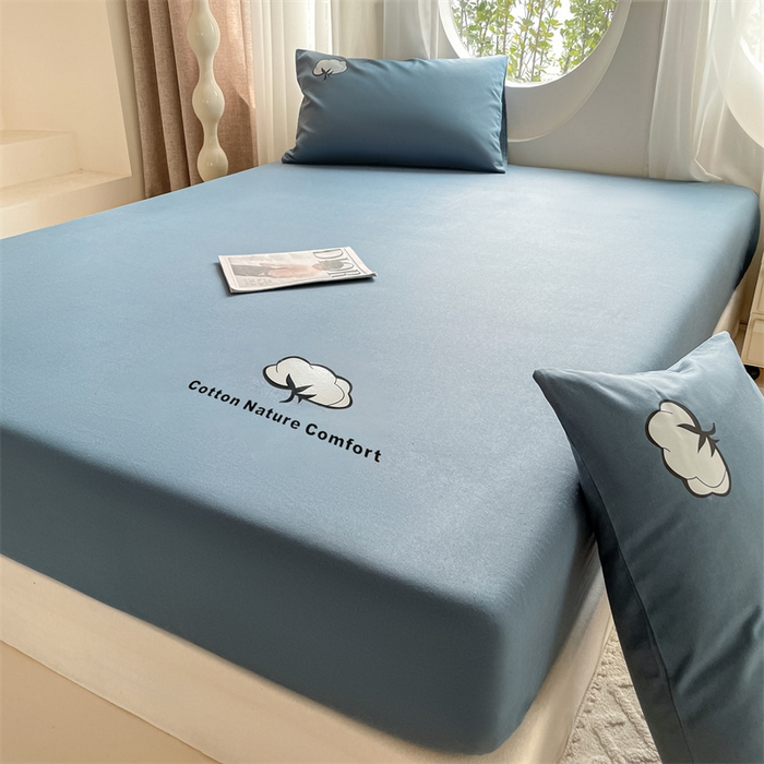 91家纺网 家纺一手货源 找家纺 布卢姆床垫 2025新款全棉烫画全棉老粗布床笠 棉朵-藏蓝