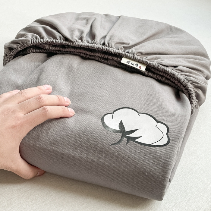 91家纺网 家纺一手货源 找家纺 布卢姆床垫 2025新款全棉烫画全棉老粗布床笠 棉朵-深灰