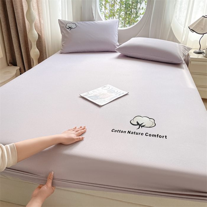 91家纺网 家纺一手货源 找家纺 布卢姆床垫 2025新款全棉烫画全棉老粗布床笠 棉朵-黛紫