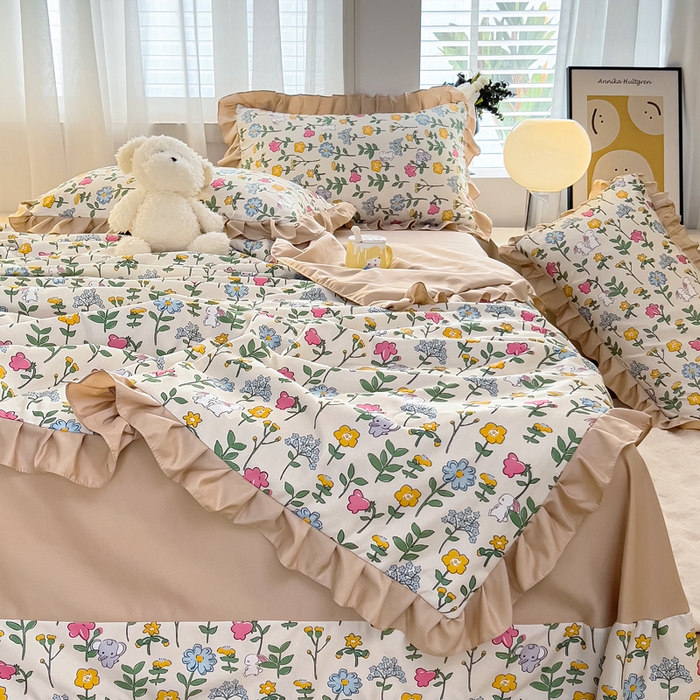 91家纺网 家纺一手货源 找家纺 找底底家纺 2025新款60S水洗天丝夏被夏凉被空调被床裙四件套 田园牧歌