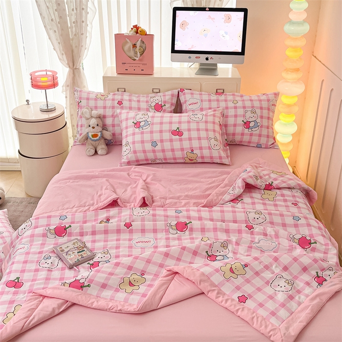 91家纺网 家纺一手货源 找家纺 美梦里 2025新款A类水洗棉棉花夏被 夏凉被空调被 甜心樱桃