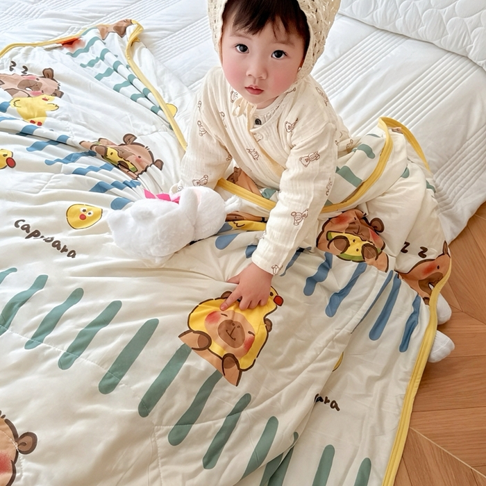 91家纺网 家纺一手货源 找家纺 兜米  2025夏季A类针织棉夏凉被小清新卡通双面针织棉空调被子被芯 卡皮八拉