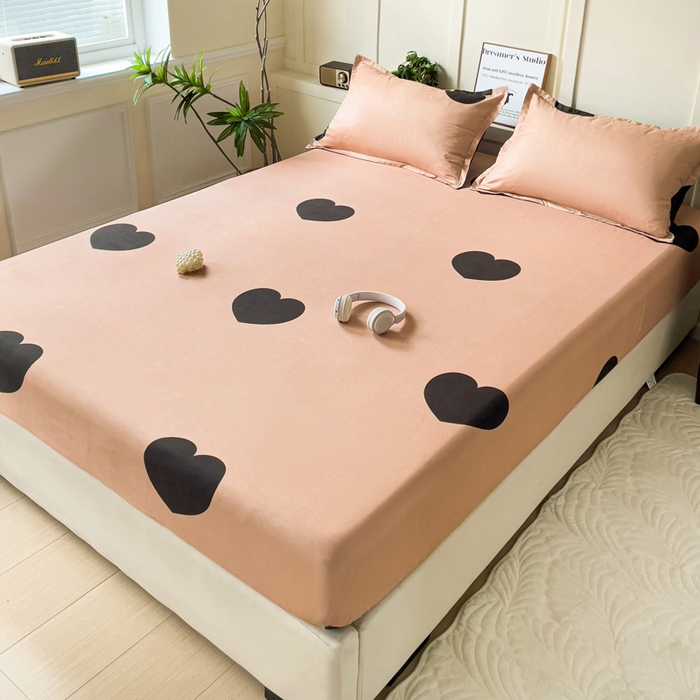 91家纺网 家纺一手货源 找家纺 朵朵家纺 2025新款亲肤棉芦荟棉床笠单床笠，磨毛床笠，印花床笠（可定制尺寸 ） 比心