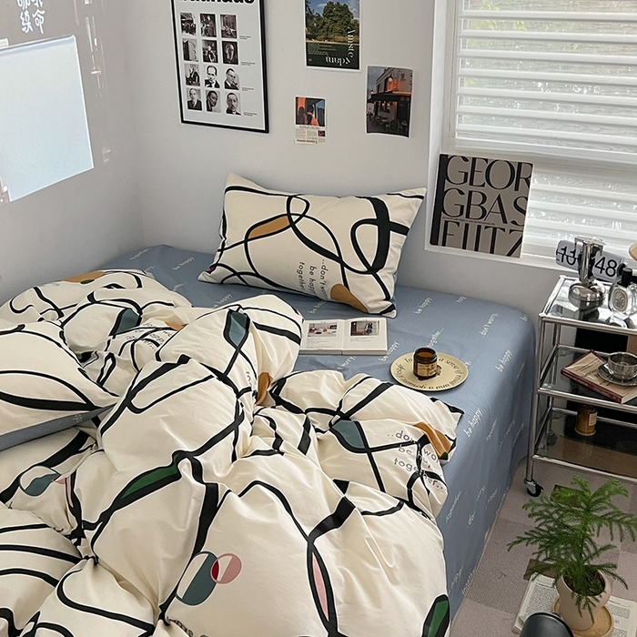 91家纺网 家纺一手货源 找家纺 吉象2025新款全棉印花北欧极简四件套系列 伯恩