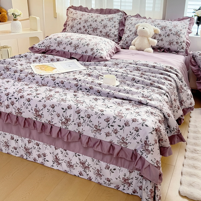 91家纺网 家纺一手货源 找家纺 找底底家纺 2025新款60S水洗天丝夏被夏凉被空调被床裙四件套 满园芬芳