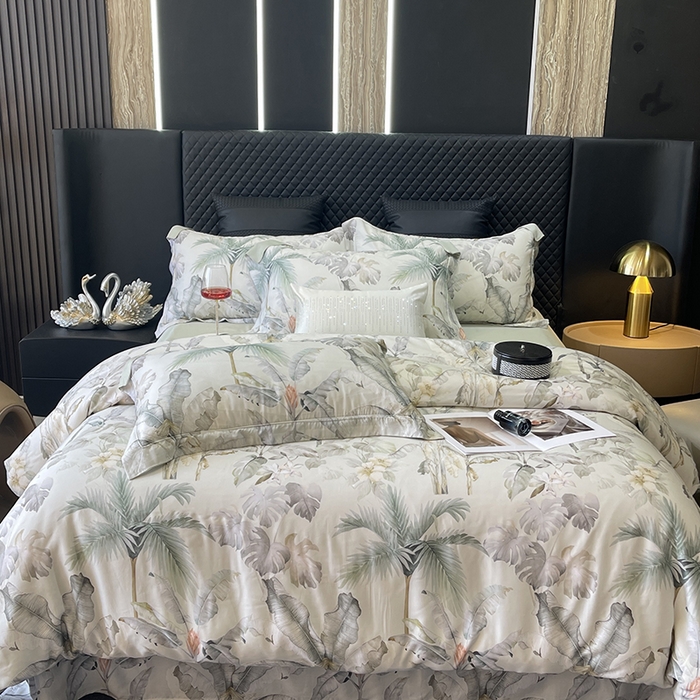 91家纺网 家纺一手货源 找家纺 莱豫2025新款50支莱赛尔天丝四件套 寻春色