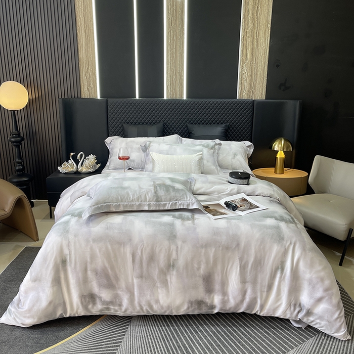 91家纺网 家纺一手货源 找家纺 莱豫2025新款50支莱赛尔天丝四件套 水墨意境