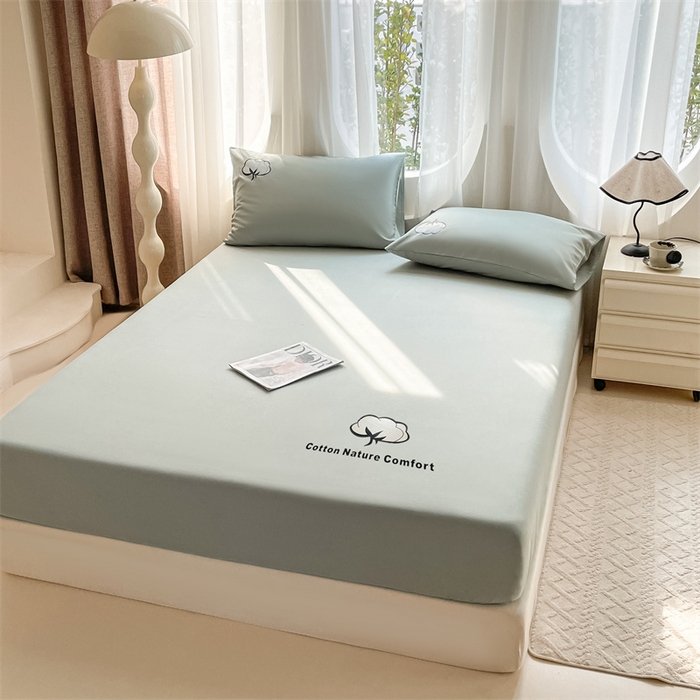 91家纺网 家纺一手货源 找家纺 布卢姆床垫 2025新款全棉烫画全棉老粗布床笠 棉朵-松绿