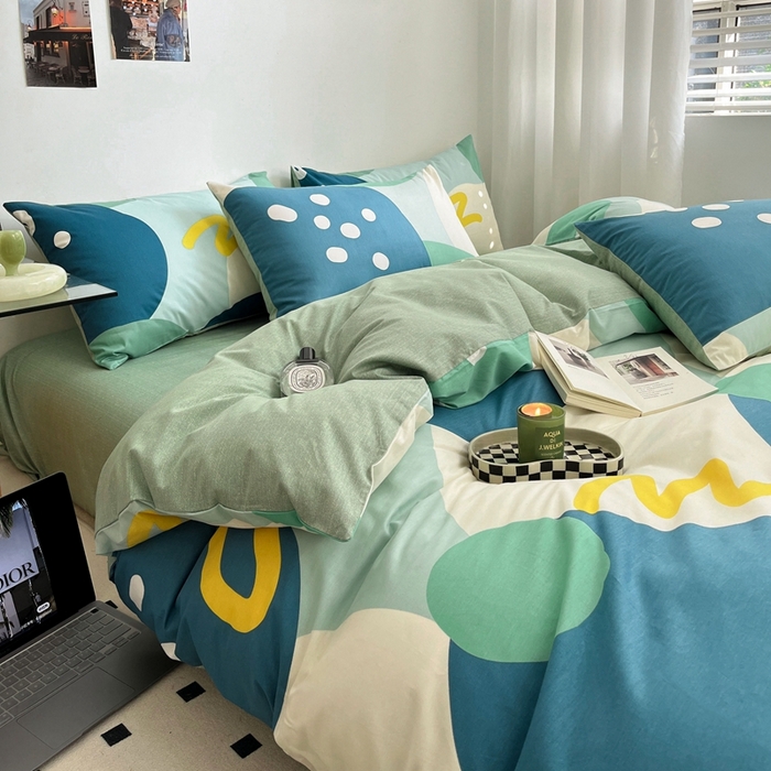 91家纺网 家纺一手货源 找家纺 吉象2025新款全棉印花北欧极简四件套系列 悉尼绿（风格一）