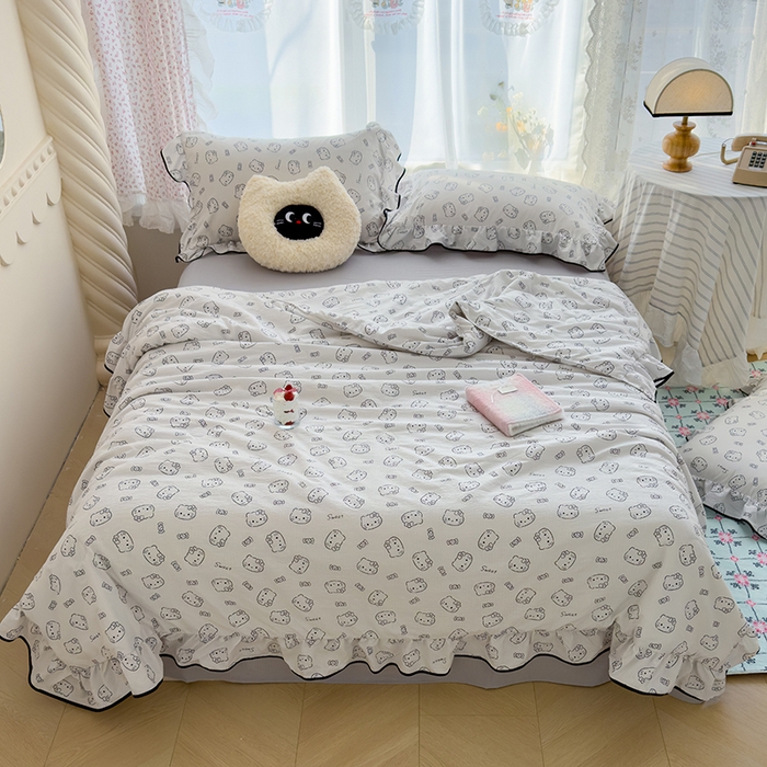 91家纺网 家纺一手货源 找家纺 欧尚2025新款BYS-云感纱MEB夏被四件套系列 MEB-猫咪恋人