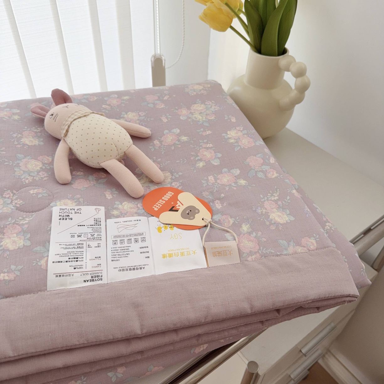 91家纺网 家纺一手货源 找家纺 于果 2025新款全棉双层纱夏被四件套 紫萱