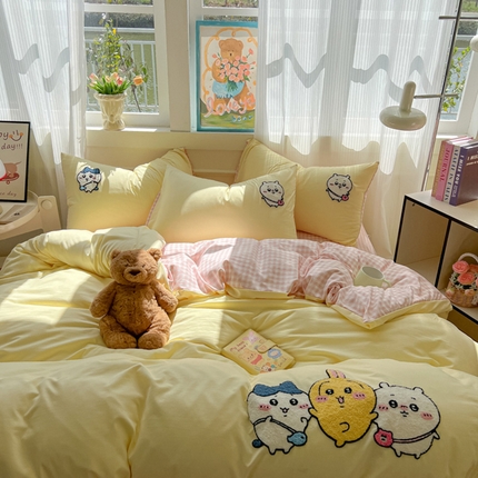 91家纺网 家纺一手货源 找家纺 （总）子钦家纺 2025新款A类云朵棉双层纱毛巾绣网红款INS风毛巾绣宿舍单人毛巾绣床单床笠四件套