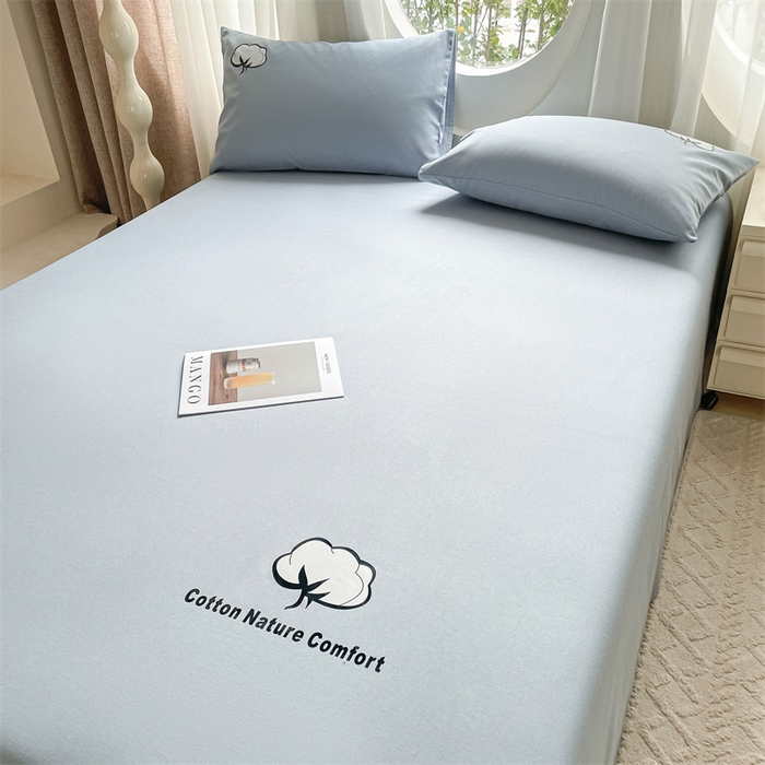 91家纺网 家纺一手货源 找家纺 布卢姆床垫 2025新款全棉纯棉烫画全棉老粗布床单凉席 棉朵-蓝灰