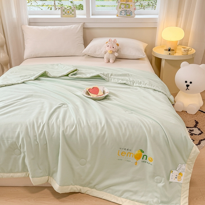 91家纺网 家纺一手货源 找家纺 帕芬鸟家纺 2025新款柠檬夏被 柠檬-薄荷绿