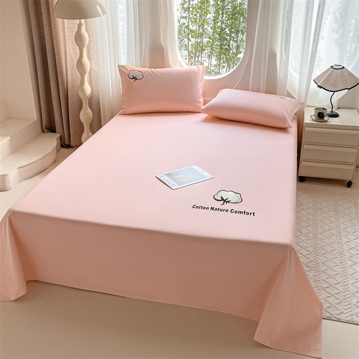 91家纺网 家纺一手货源 找家纺 布卢姆床垫 2025新款全棉纯棉烫画全棉老粗布床单凉席 棉朵-珊瑚粉