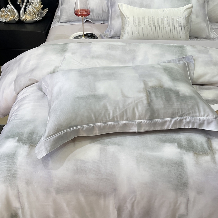 91家纺网 家纺一手货源 找家纺 莱豫2025新款50支莱赛尔天丝四件套 水墨意境