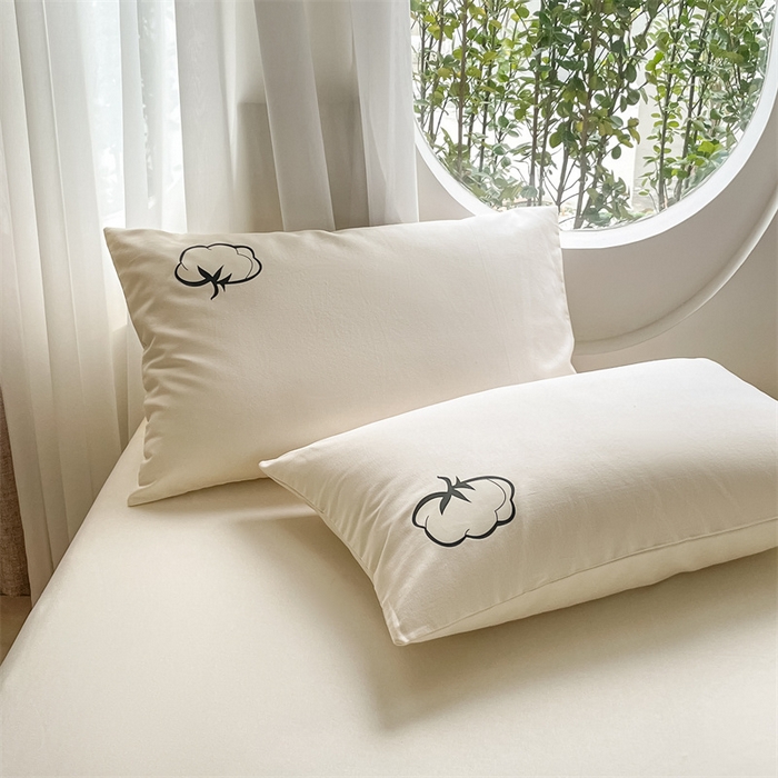 91家纺网 家纺一手货源 找家纺 布卢姆床垫 2025新款全棉烫画全棉老粗布床笠 棉朵-奶黄