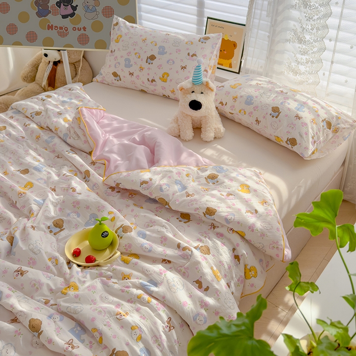 91家纺网 家纺一手货源 找家纺 美派工厂店2025新款水洗邹邹纱夏被 灰蒙小狗