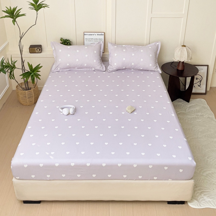 91家纺网 家纺一手货源 找家纺 朵朵家纺 2025新款亲肤棉芦荟棉床笠单床笠，磨毛床笠，印花床笠（可定制尺寸 ） 爱心紫