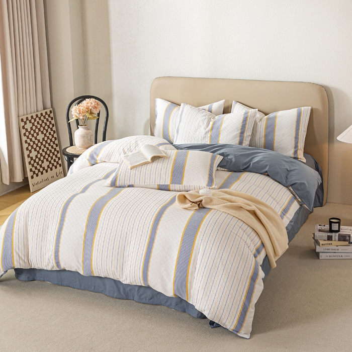 91家纺网 家纺一手货源 找家纺 九沐良品 2025新款全棉水洗棉提花四件套 简凝-蓝