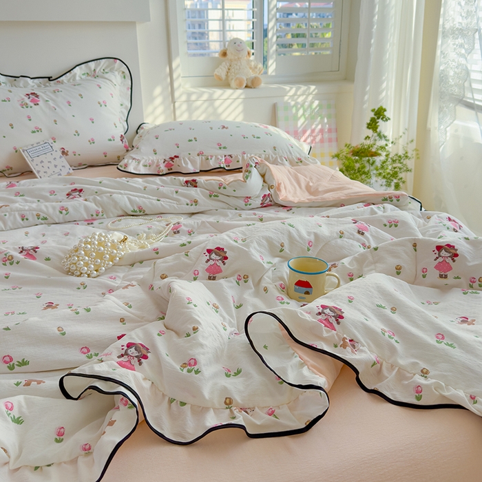 91家纺网 家纺一手货源 找家纺 慕尚 2025新款云感棉花边夏凉被空调被 小仙女