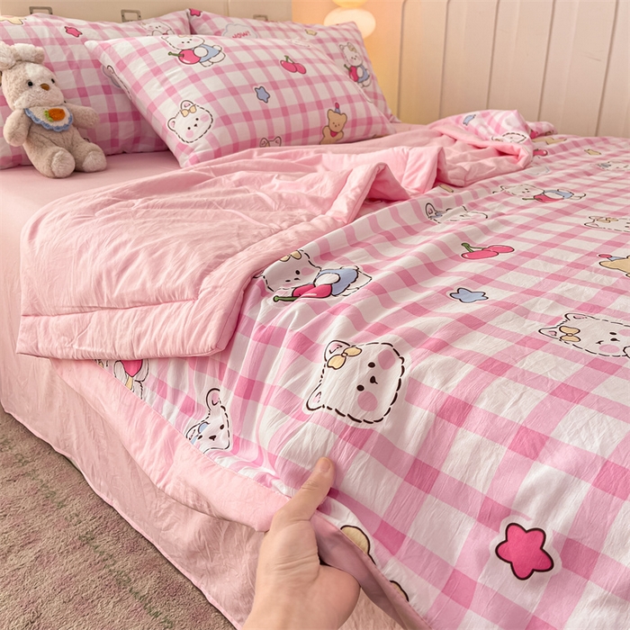 91家纺网 家纺一手货源 找家纺 美梦里 2025新款A类水洗棉棉花夏被 夏凉被空调被 甜心樱桃