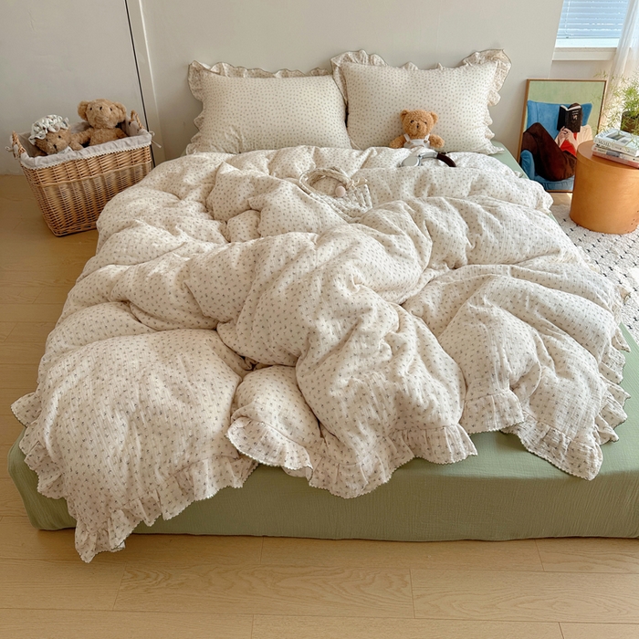 91家纺网 家纺一手货源 找家纺 （总）2025新韩版花边全棉双层皱皱纱布四件套