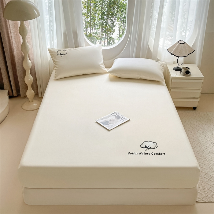 91家纺网 家纺一手货源 找家纺 布卢姆床垫 2025新款全棉烫画全棉老粗布床笠 棉朵-奶黄